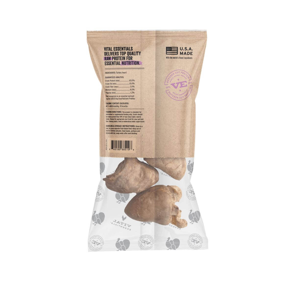 vital essentials raw bar turkey hearts against a white background.