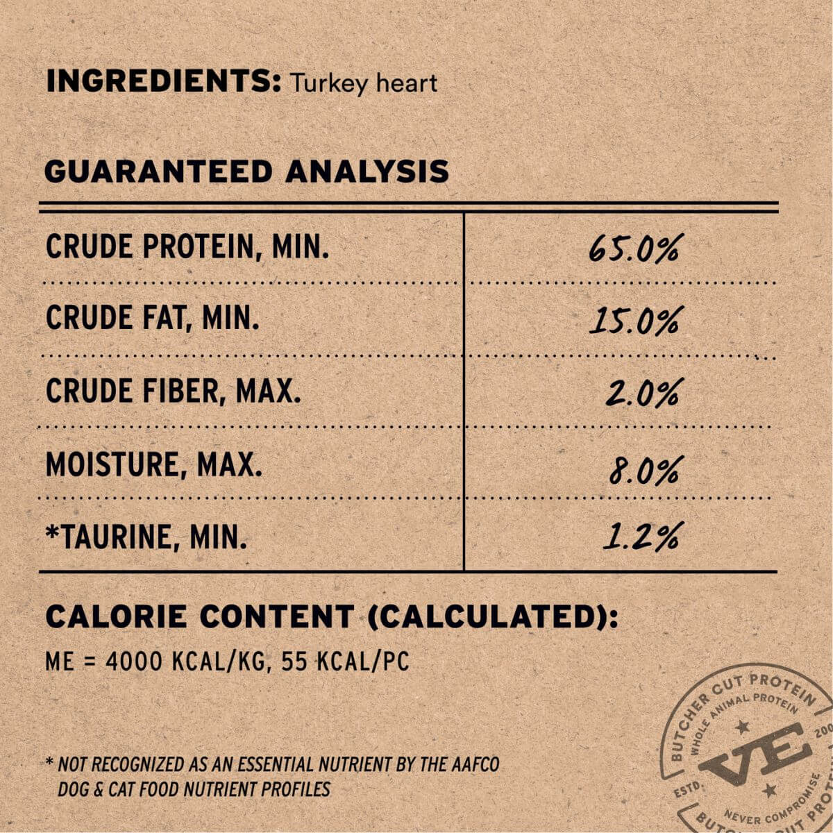 Ingredients for vital essentials raw bar turkey hearts.