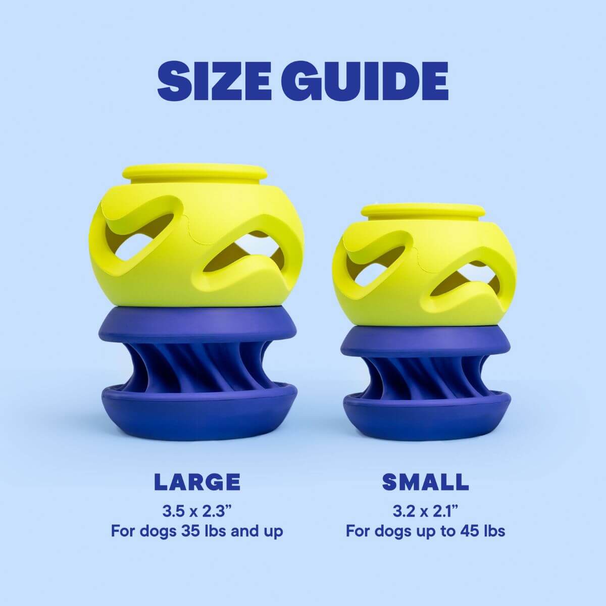 size guide for the waglab playstack 2 pack play stack against a blue background.