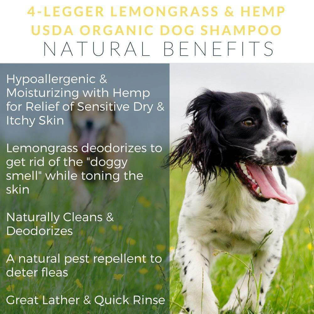 4-Legger USDA Certified Organic Moisturising Shampoo | Lemongrass Hemp - Vanillapup Online Pet Store