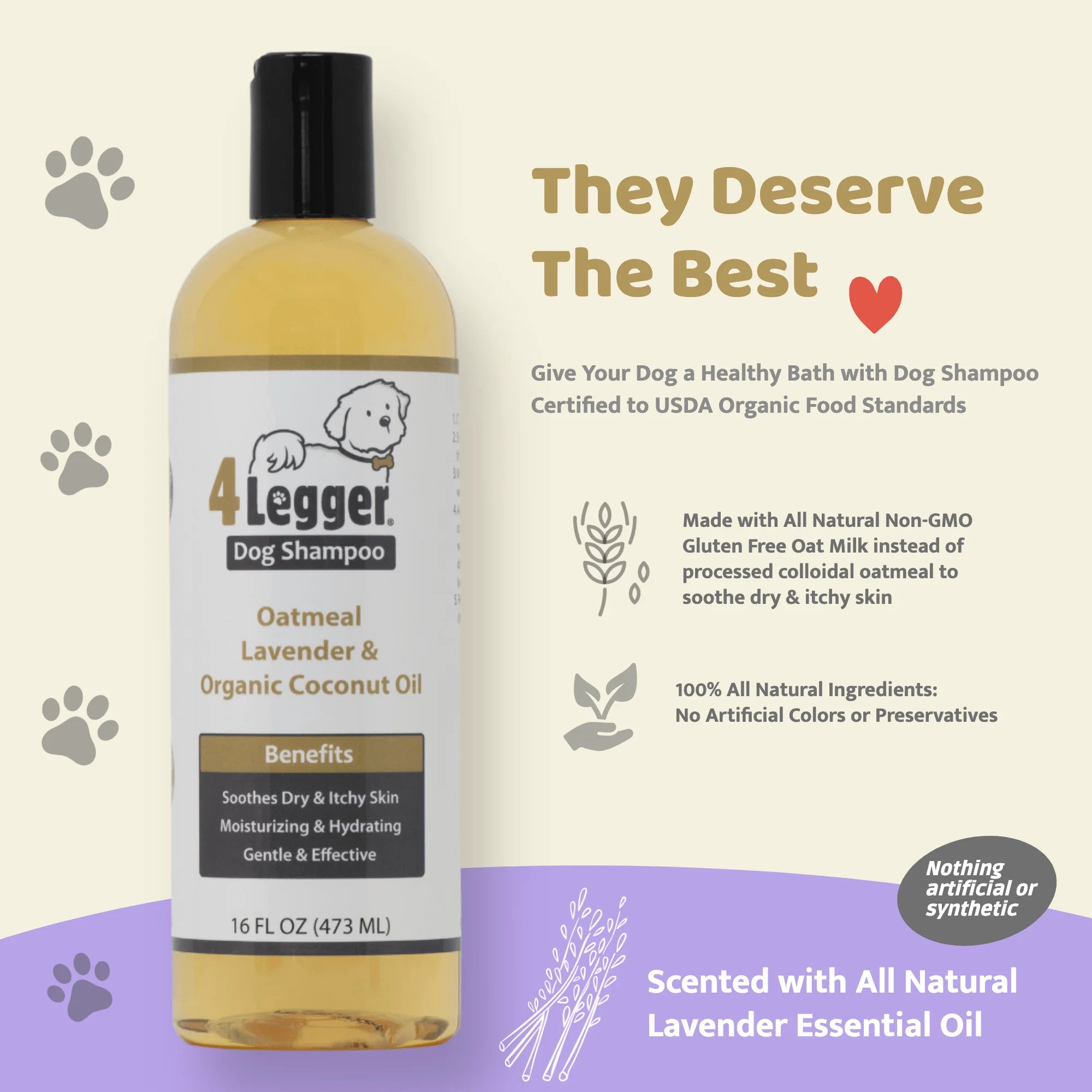 4-Legger Organic Oatmeal with Lavender Dog Shampoo 16oz