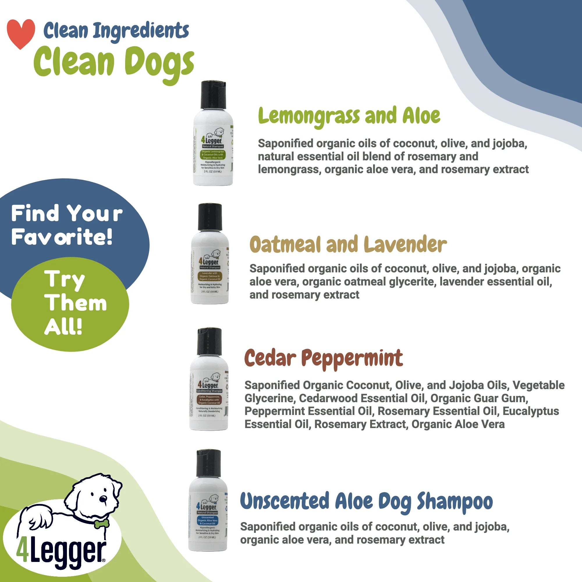 4-Legger USDA Organic to Food Standards Dog Shampoo | 2oz