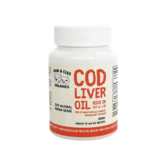 Dom & Cleo Organics Cod Liver Fish Oil Supplement (60 Gelcaps) - Vanillapup Online Pet Store
