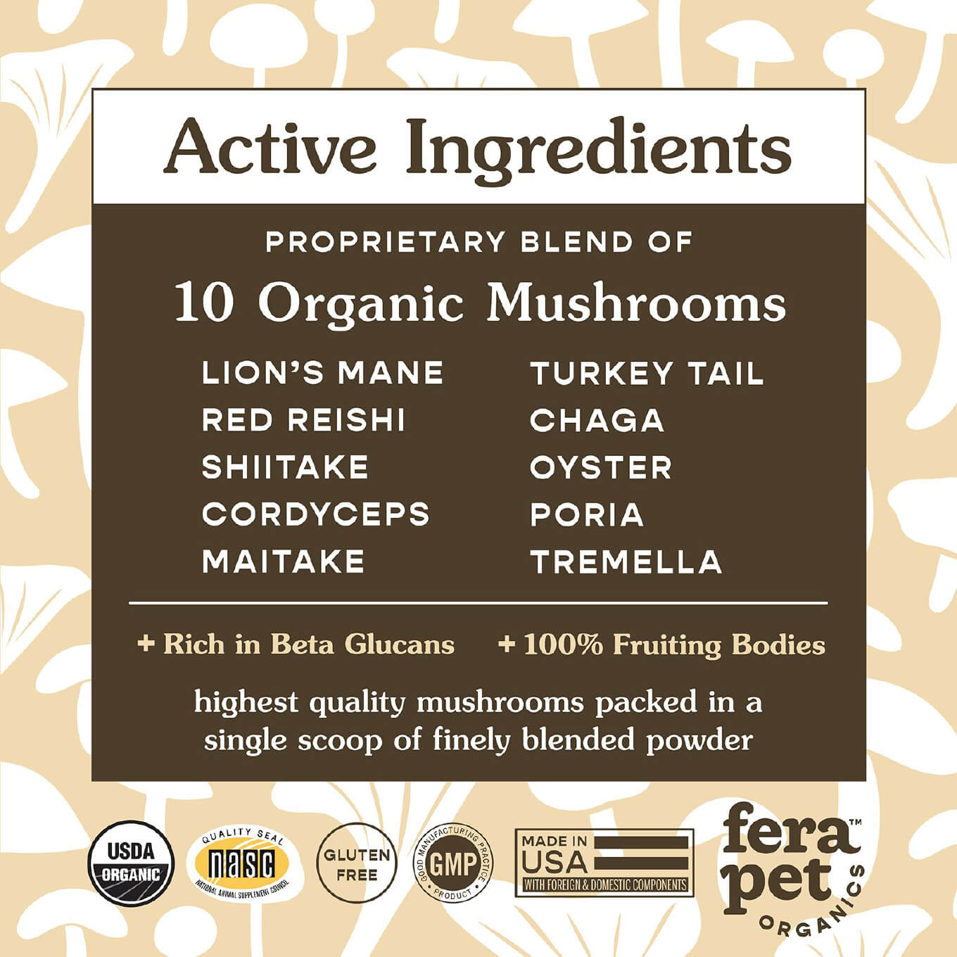 Fera Pet Organics Mushroom Blend - Vanillapup Online Pet Store