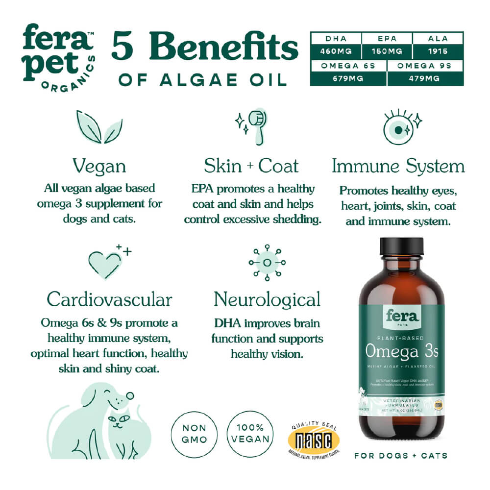Fera Pets Vegan Omega-3, 6, 9s Algae Oil