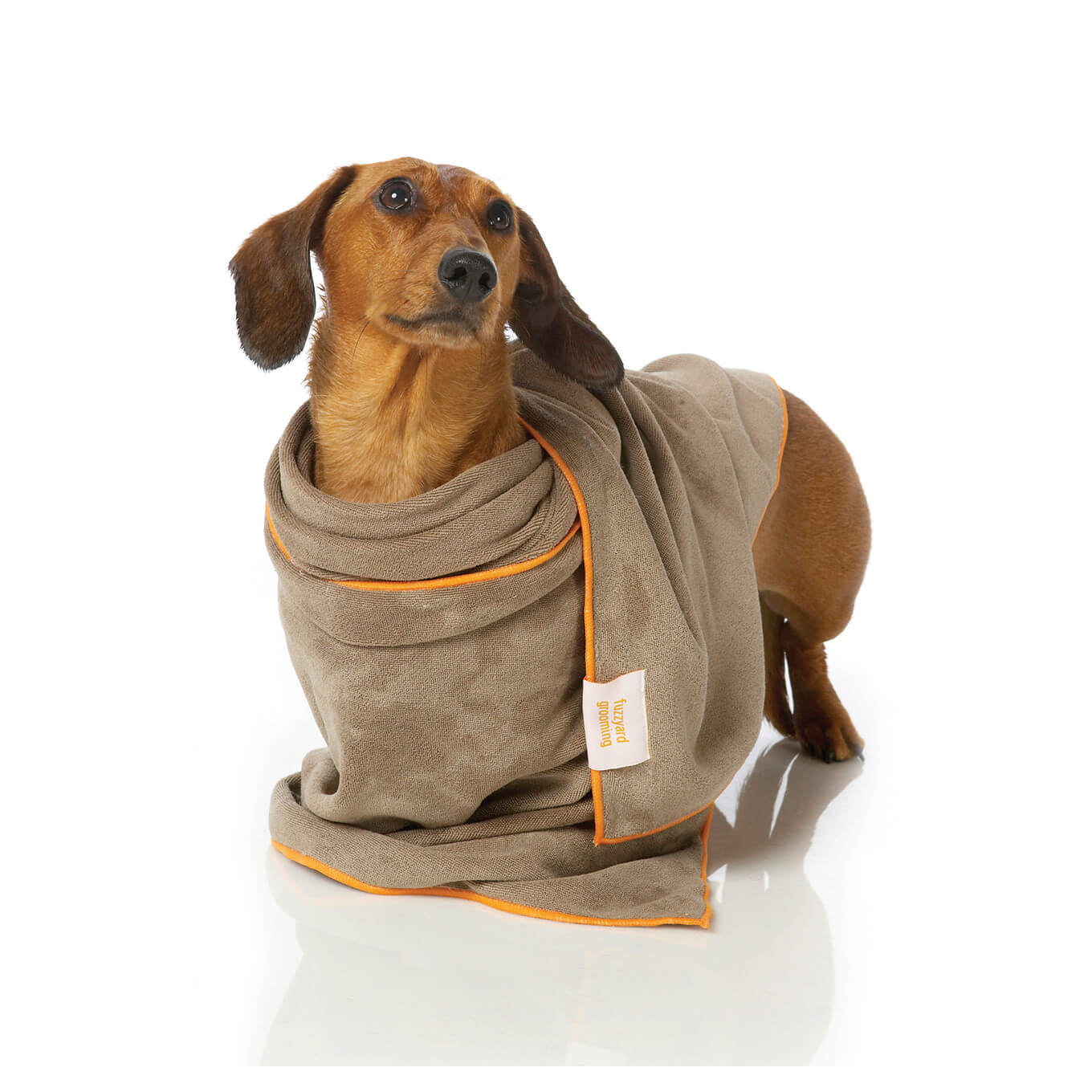 FuzzYard Microfibre Towel Brown With Orange Trim - Vanillapup Online Pet Store