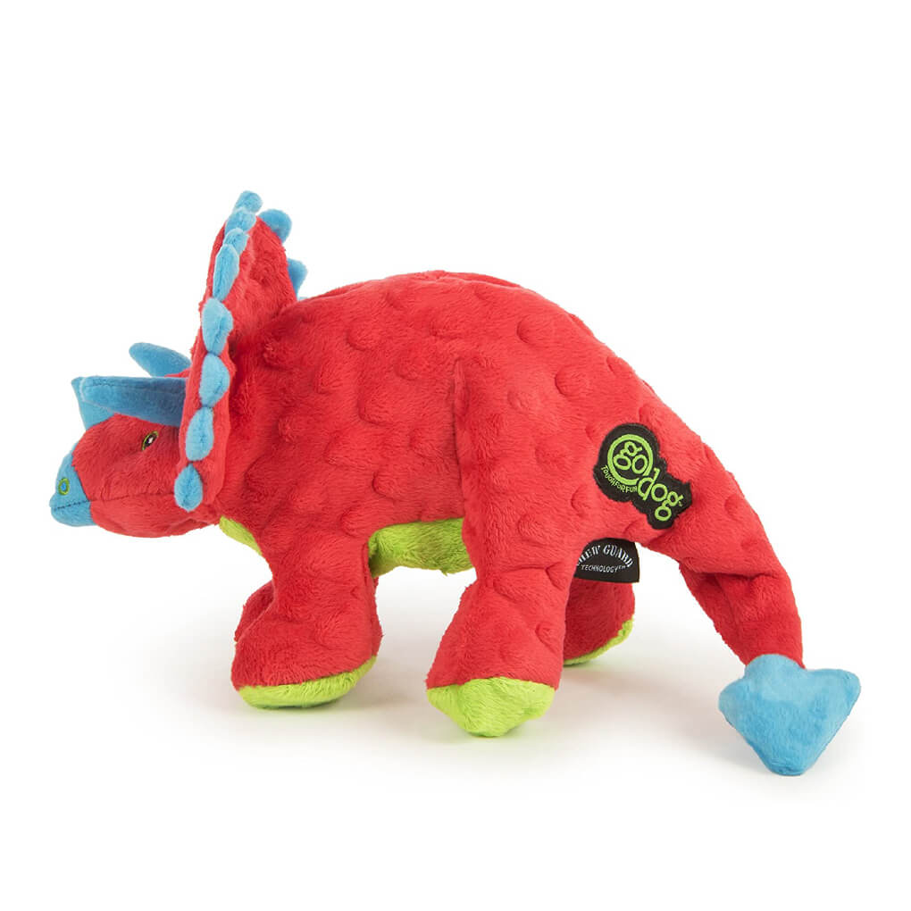 goDog Triceratops Tough Plush Dog Toy | Red - Vanillapup Online Pet Store