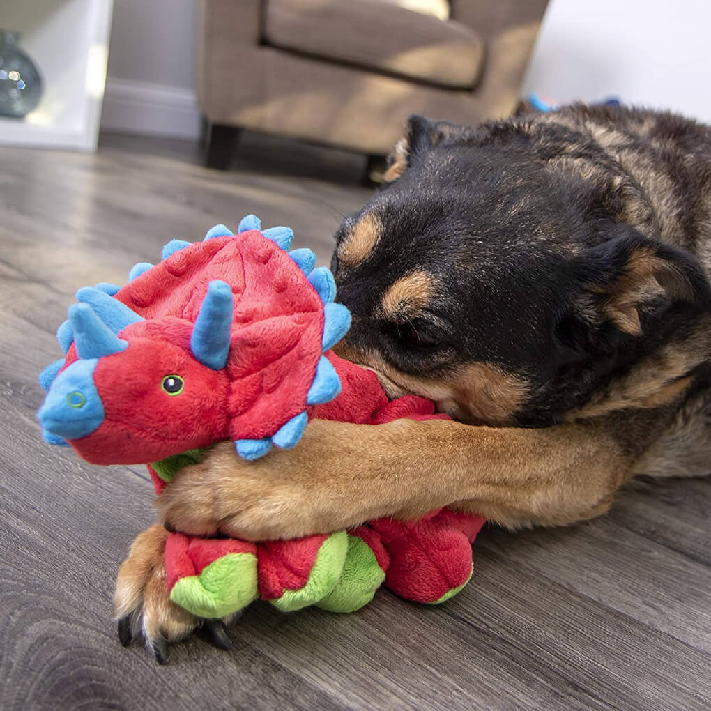 goDog Triceratops Tough Plush Dog Toy | Red - Vanillapup Online Pet Store