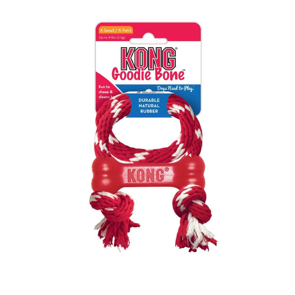 KONG Goodie Bone with Rope Rubber Toy - Vanillapup Online Pet Store